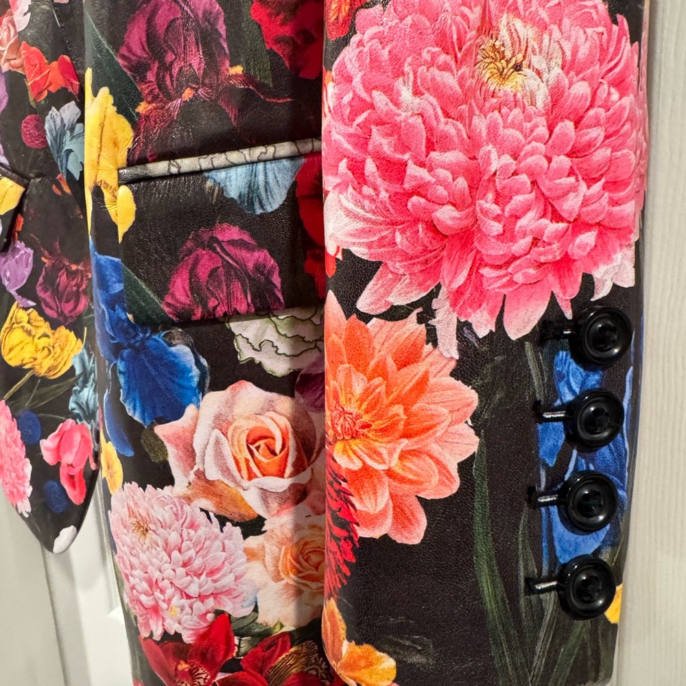 Floral Print Women's Blazer Jacket - Black Multi - Picture 6 of 7